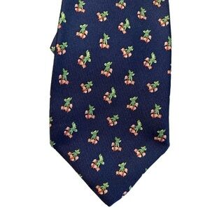 Talbots  Navy Blue 100% Silk Twill Tie w/ Bunches of Radishes gardening veggies